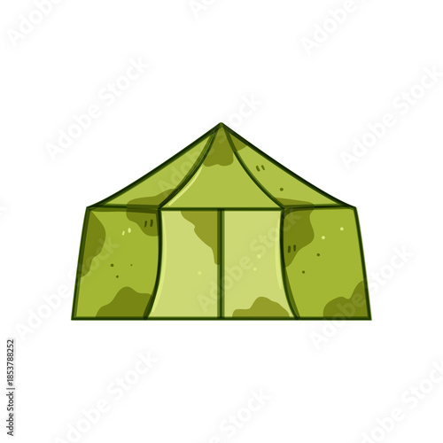 Military army tent featuring a camouflage pattern, providing essential shelter for outdoor camping, expeditions, and wartime operations, useful as a vector illustration