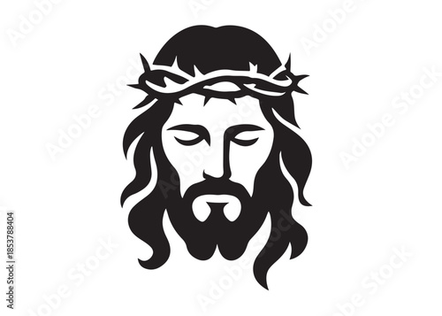 Jesus christ head silhouettes vector, Stylized jesus christ head silhouettes, Stylized jesus christ head portraits with crown of thorns