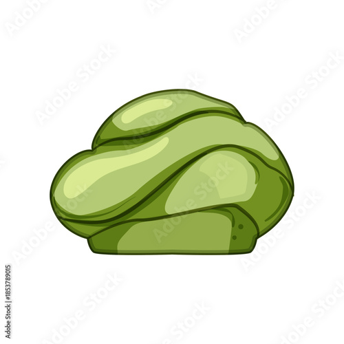 Green oriental headdress illustration showing a stylized bunched knot bun, traditional east asian costume accessory and decorative hair ornament in vector graphic on white background