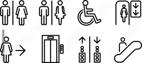 Public Facility and Navigation Icons with Elevator and Escalator collection