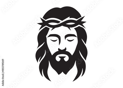 Jesus christ head silhouettes vector, Stylized jesus christ head silhouettes, Stylized jesus christ head portraits with crown of thorns