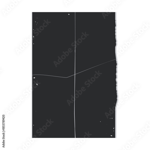 Blank dark colored poster or paper displaying visible folds, creases, and a torn right edge, creating a versatile grunge or vintage design element with ample copy space