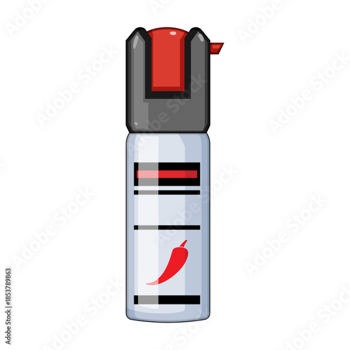 Pepper spray can illustration representing a common non lethal self defense tool used for personal safety and protection against threats, featuring a chili pepper icon