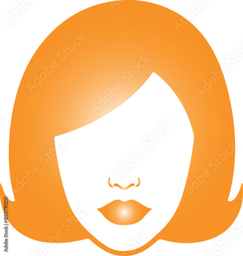 Minimalist Orange Woman Face Vector Icon with Bob Haircut isolated PNG with Transparent Background