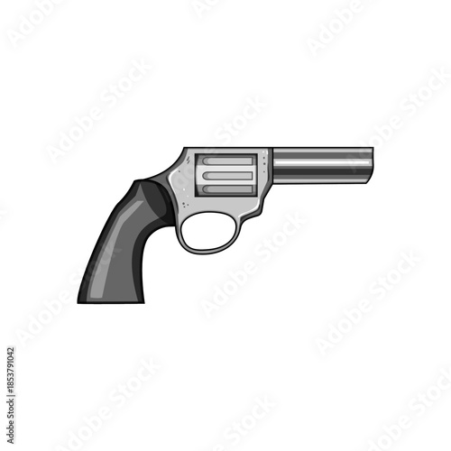 Grey revolver weapon illustration depicting concepts of firearms, protection, danger, and law enforcement, useful for various design projects requiring a simple gun icon