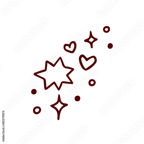 Romantic Twinkle Elements with Hearts and Stars. Whimsical Line Art for Wedding and Party