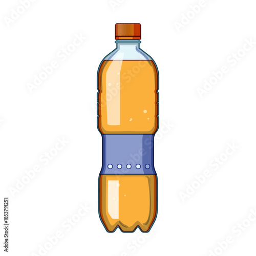 Plastic bottle offering a refreshing orange carbonated soft drink, representing convenience and thirst quenching, with a simple illustration style and a neutral white background