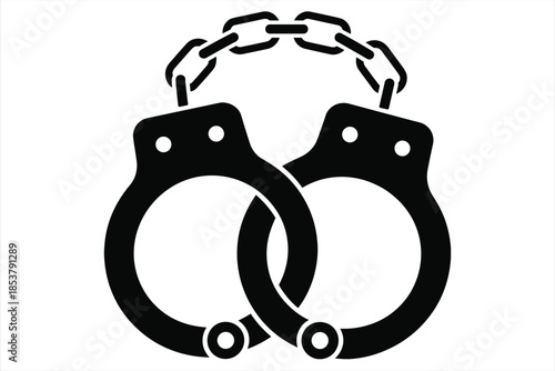 Black Silhouette Icon of Handcuffs Connected by a Chain on White Background arrest crime