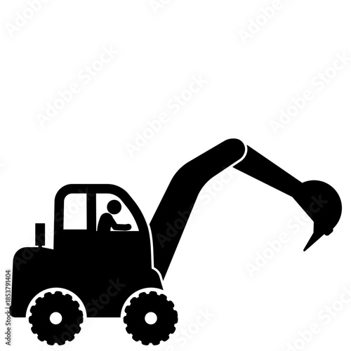 Excavator heavy construction machine working illustration.