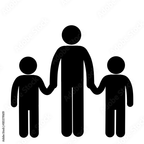 Parent with two children happy family illustration.