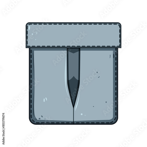 Empty gray patch pocket with visible stitching detailing a clothing accessory design, presented as a simple cartoon illustration on a white background