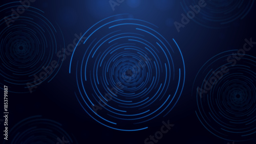 Futuristic digital network connection with circular motion and high-tech hub, Modern cyber security background with dark blue light trails and data storage concept, Digital innovation background 