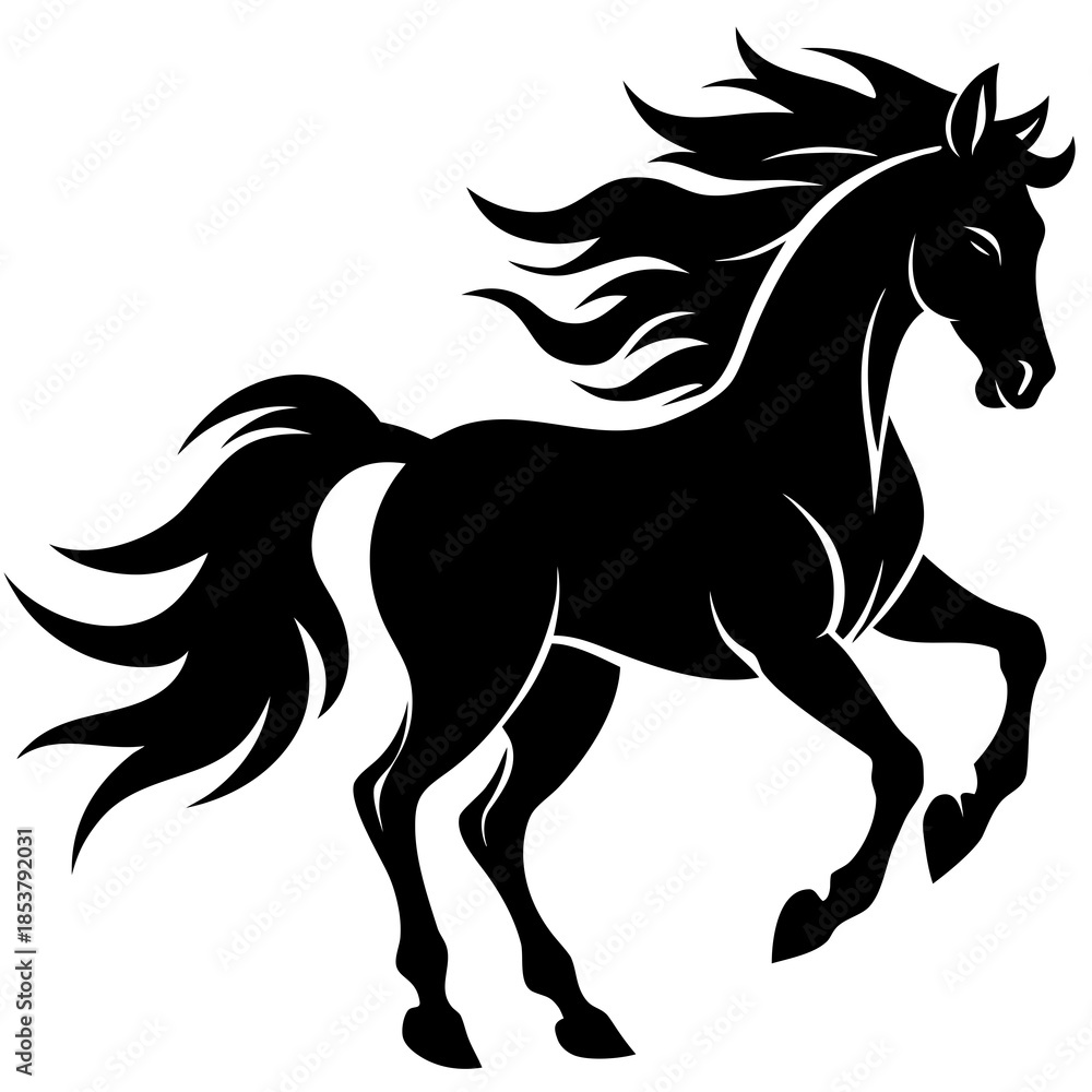 Fototapeta premium Black silhouette of a horse in motion animal equine