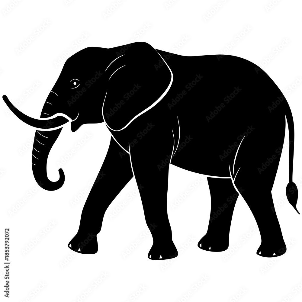 Obraz premium Black silhouette of an elephant walking white animal 1