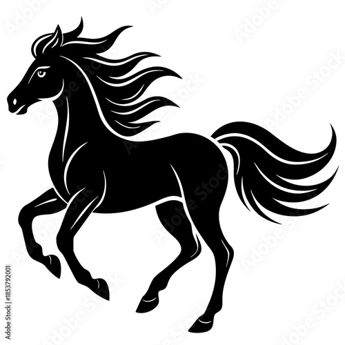 Black horse silhouette running with flowing mane and tail