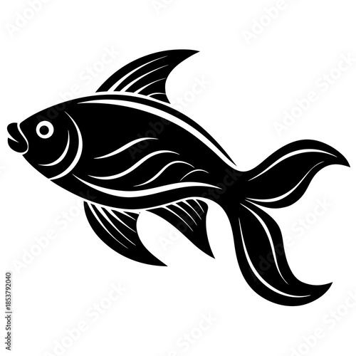 Black silhouette of a stylized fish with flowing fins 1