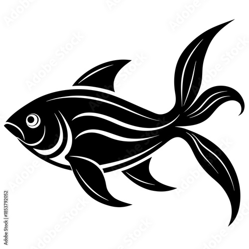Black silhouette of a stylized fish with flowing fins 3