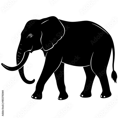 Black silhouette of an elephant walking on white background 1