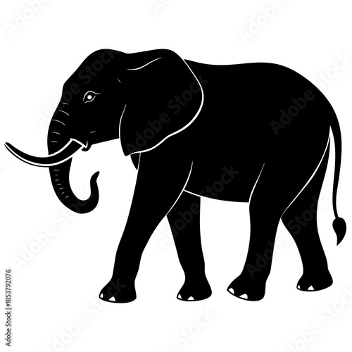 Black silhouette of an elephant walking on white background