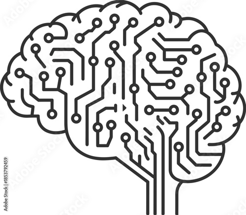 Stylized Outline of a Human Brain as an Electronic Circuit Board electronics technology