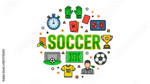 Collection of Soccer Elements Arranged in a Circle.