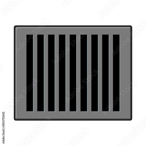Rectangular road drain grate with parallel vertical bars, providing an essential part of an urban drainage system for managing water runoff and preventing flooding in cities