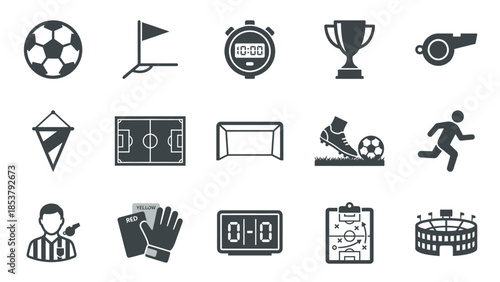 Collection of Soccer and Football Game Icons and Symbols.