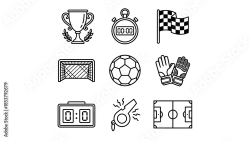 Collection of Hand Drawn Soccer Icons and Symbols.