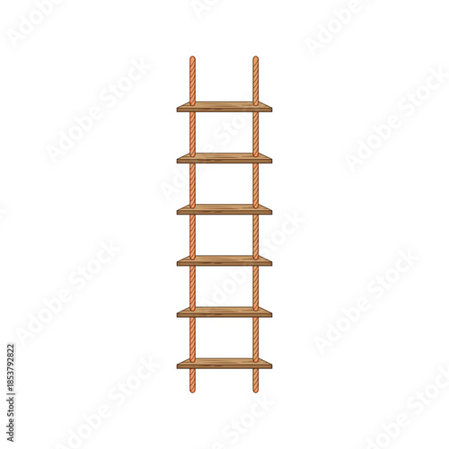 Rope ladder featuring wooden rungs and rope sides, providing a visual representation of ascent, challenge, development, and reaching for new goals or opportunities