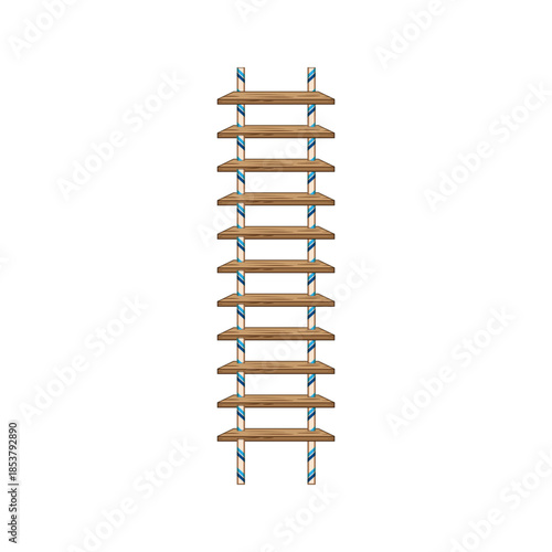 Rope ladder with wooden rungs and striped ropes ascending vertically, representing concepts of progress, growth, challenge, opportunity, and reaching new heights