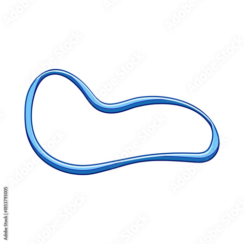 Blue rubber band stretching and forming an abstract, organic, and irregular closed loop, providing a flexible design element on a clean white background