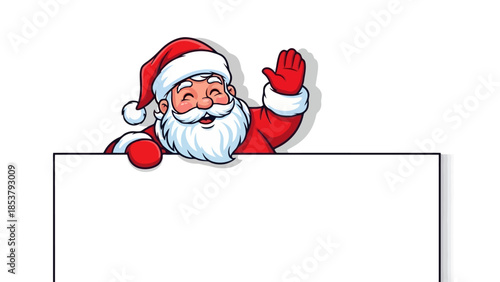 Santa Claus waving from behind a blank sign, perfect for Christmas greetings and messages