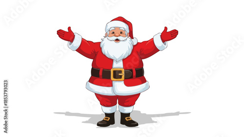 Cheerful Santa Claus Illustration with Open Arms for Christmas and Holiday Greetings