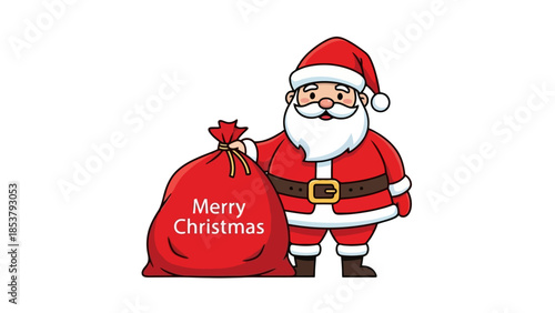 Santa Claus with a Gift Bag Festive Christmas Illustration for Holiday Greetings and Decorations