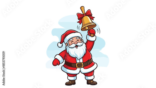 Santa Claus ringing a golden bell, symbol of Christmas celebration and holiday cheer, bringing joy and festive spirit