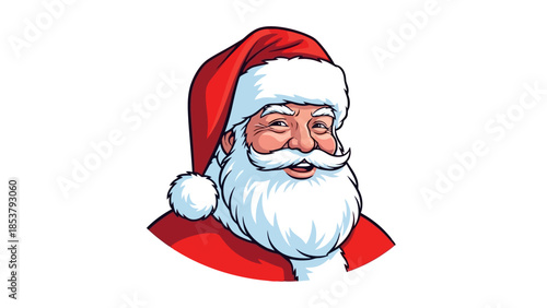 Close-up portrait of Santa Claus with a red hat and white beard, a classic Christmas icon