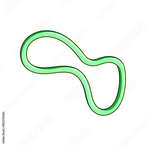 Isolated green rubber band twisting and contorting into a flexible, wavy, and dynamic abstract shape, illustrating concepts of elasticity, resilience, and adaptability