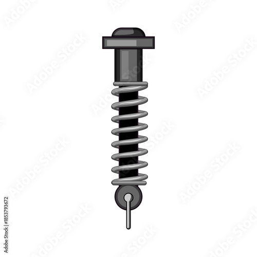 Shock absorber mechanism illustrating a gray coiled spring around a central pillar and mounting point, representing suspension, dampening, and elastic energy absorption