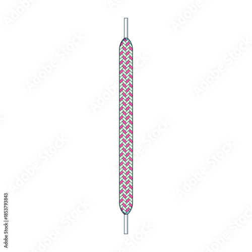 Flat shoelace featuring a vibrant pink and light teal chevron pattern, providing a colorful accessory for footwear, sportswear, and fashion design elements