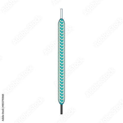 Teal and white chevron patterned shoelace with aglets at both ends, vector illustration of footwear accessory for sneakers, sports, fashion, tying and everyday style