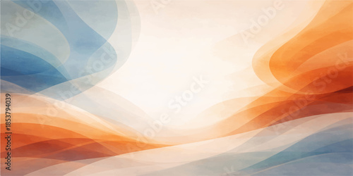 Abstract colorful blue background with bright orange and yellow waves creates a motion texture gradient illustration for a summer sun energy wallpaper design