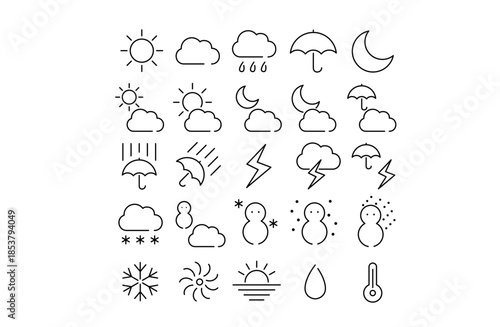 細い線のシンプル天気アイコンセット