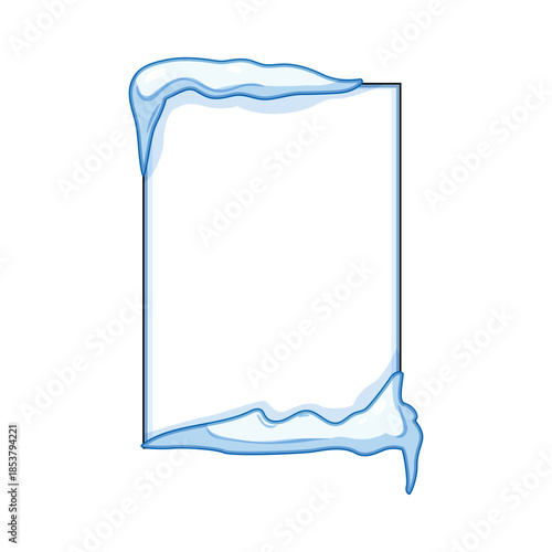 Winter snow and ice elements forming a decorated rectangular border frame on a white background, useful for seasonal graphic design promoting christmas, new year, and holiday concepts