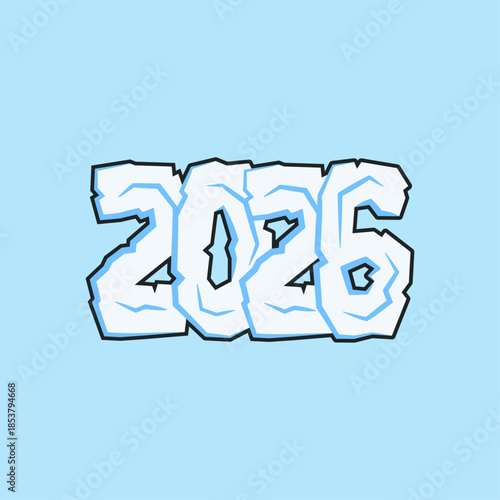 Flat vector illustration of a custom 2026 number with a subtle frozen style and bold outline, suitable for calendar layouts, year-based designs, greeting visuals, and creative digital use.