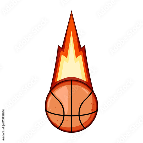Basketball with blazing fire trail racing across white background, conveying speed, power and competitive energy for sport, game and winning performance concepts