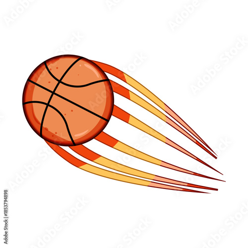 Basketball ball moving fast with dynamic motion trails, representing speed, energy, and action in a sport competition, isolated on a clean white background
