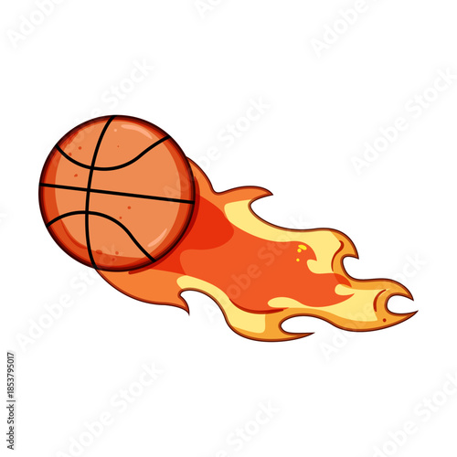 Basketball engulfed in flames, flying through the air to convey speed, power and competitive energy dynamic sports icon for scoring, victory and high performance play