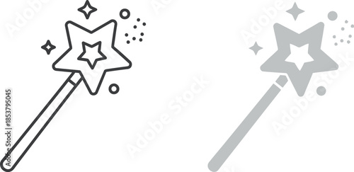 Simple line art illustrations of two magic wands one gray and one black