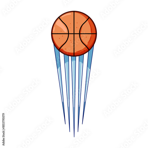 Basketball ball flying through the air with dynamic speed lines, representing velocity, athletic movement, rapid motion, energy, and momentum in sports