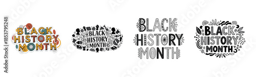 Creative black history month typography designs with patterns and symbols